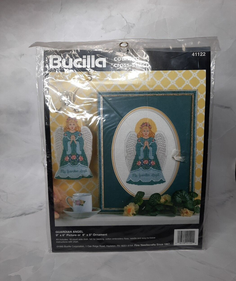 1995 Bucilla Counted Cross Stitch Kit Guardian Angel Picture or Ornament